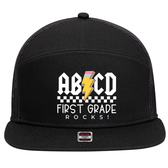 First Grade Rocks Teacher 1st Grade 7 Panel Mesh Trucker Snapback Hat