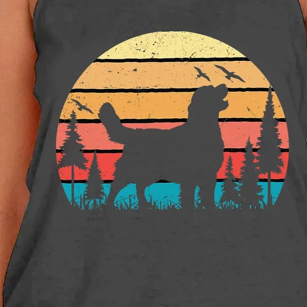 Funny Golden Retriever Dog Puppy Lover Retro Sunset Women's Knotted Racerback Tank