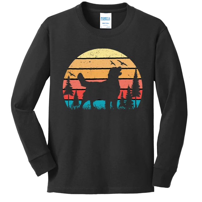 Funny Golden Retriever Dog Puppy Lover Retro Sunset Kids Long Sleeve Shirt