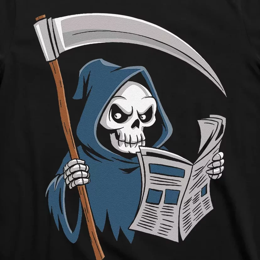 Funny Grim Reaper Reading Newspaper Lovers Spooky Halloween T-Shirt