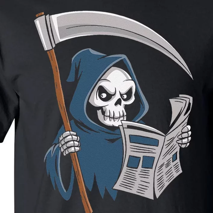 Funny Grim Reaper Reading Newspaper Lovers Spooky Halloween Tall T-Shirt