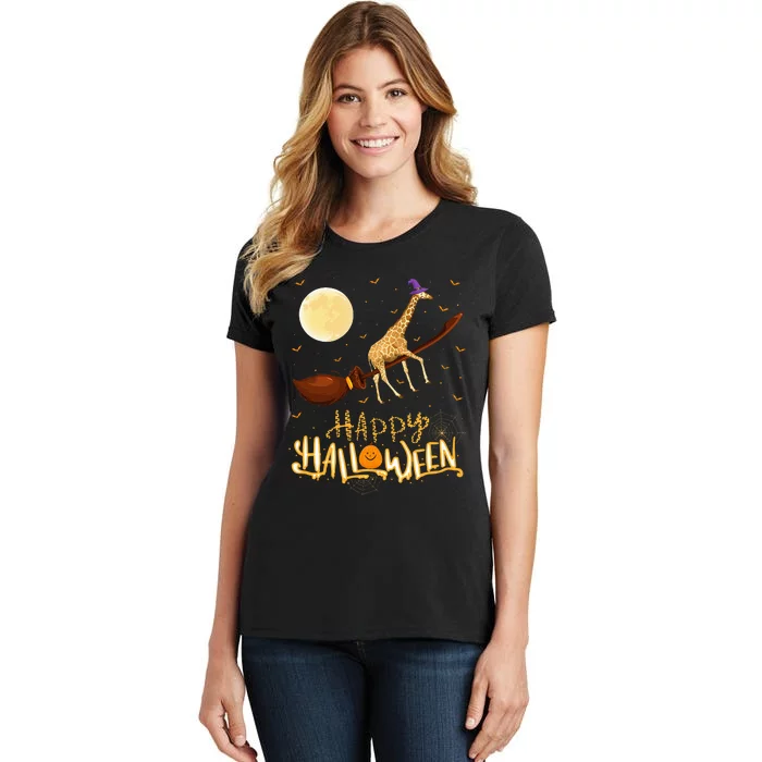 Funny Giraffe Ride Witch Shotgun Giraffe Halloween Women's T-Shirt