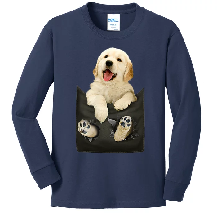 Funny Golden Retriever In Pocket Puppy Gift Kids Long Sleeve Shirt