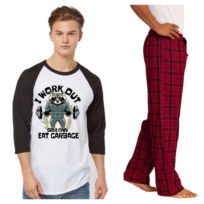 Funny Gym Raccoon I Workout So I Can Eat Garbage Raglan Sleeve Pajama Set