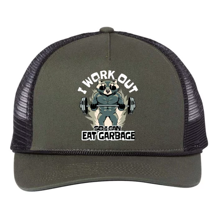 Funny Gym Raccoon I Workout So I Can Eat Garbage Retro Rope Trucker Hat Cap