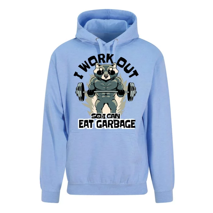 Funny Gym Raccoon I Workout So I Can Eat Garbage Unisex Surf Hoodie