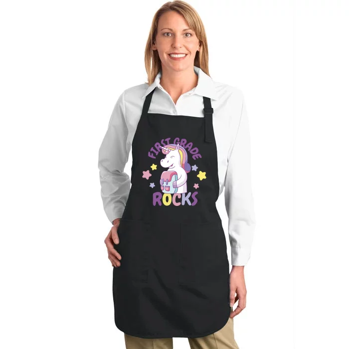 First Grade Rocks Unicorn Back To School Full-Length Apron With Pocket