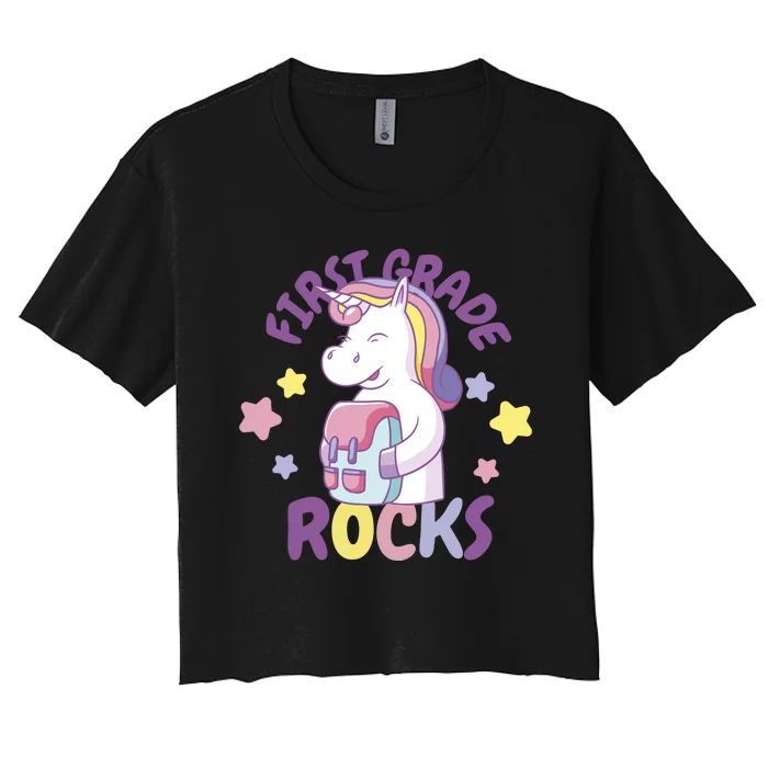 First Grade Rocks Unicorn Back To School Women's Crop Top Tee