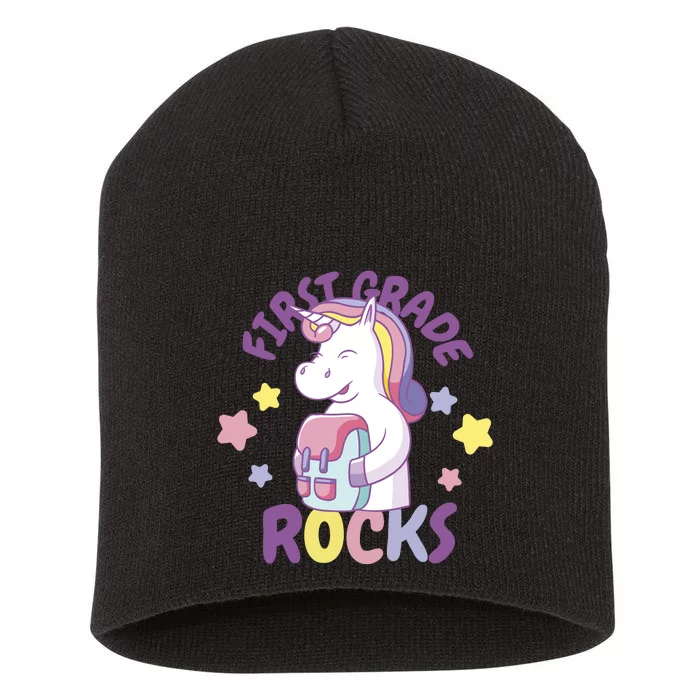 First Grade Rocks Unicorn Back To School Short Acrylic Beanie