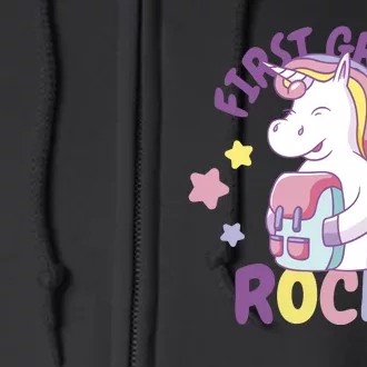 First Grade Rocks Unicorn Back To School Full Zip Hoodie