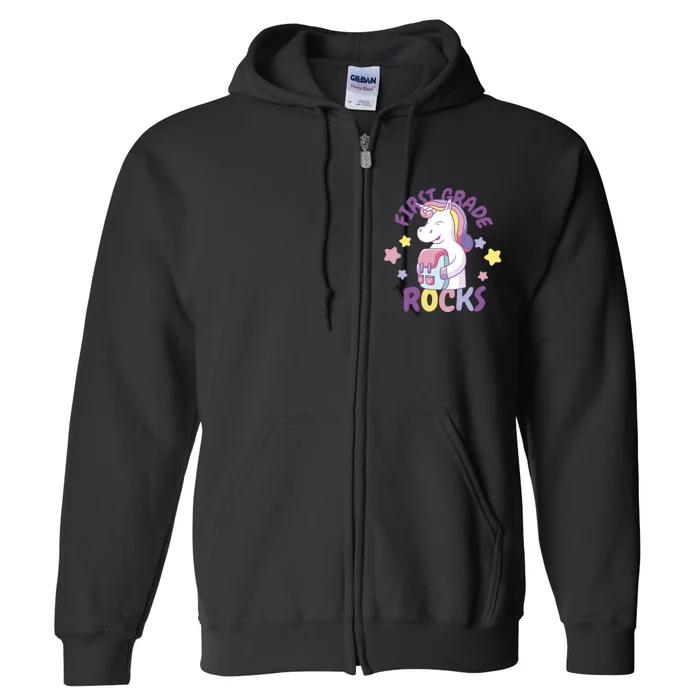 First Grade Rocks Unicorn Back To School Full Zip Hoodie