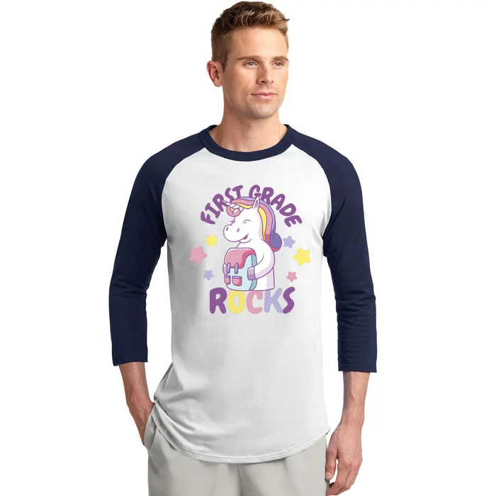 First Grade Rocks Unicorn Back To School Baseball Sleeve Shirt