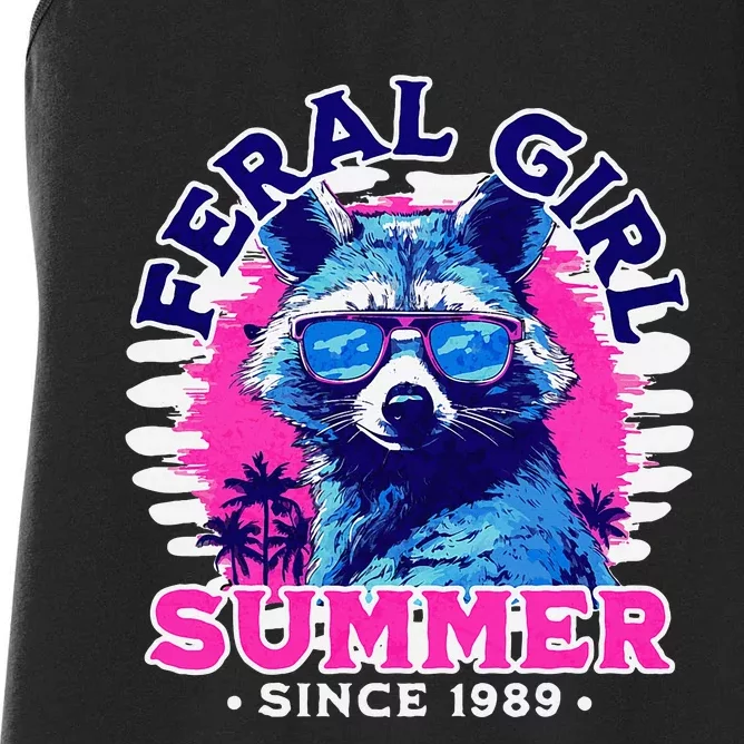 Feral Girl Racoon Summer Beach Sun Vibes Unhinged Women's Racerback Tank