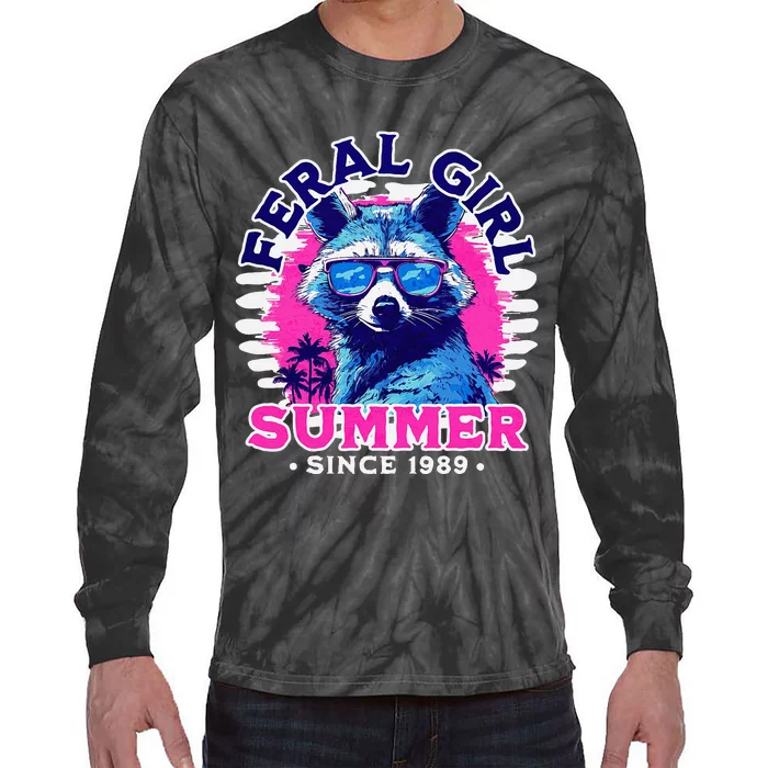 Feral Girl Racoon Summer Beach Sun Vibes Unhinged Tie-Dye Long Sleeve Shirt