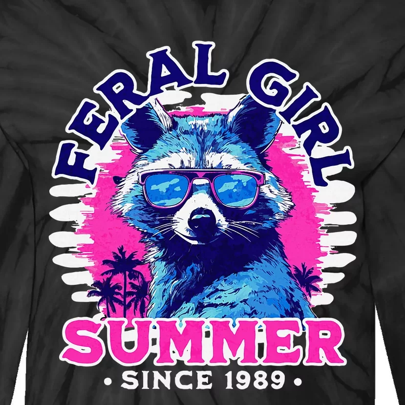 Feral Girl Racoon Summer Beach Sun Vibes Unhinged Tie-Dye Long Sleeve Shirt