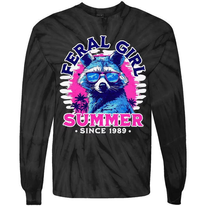 Feral Girl Racoon Summer Beach Sun Vibes Unhinged Tie-Dye Long Sleeve Shirt