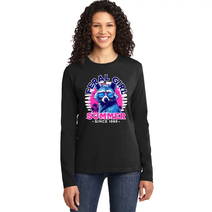 Feral Girl Racoon Summer Beach Sun Vibes Unhinged Ladies Long Sleeve Shirt