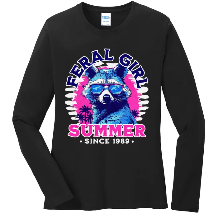 Feral Girl Racoon Summer Beach Sun Vibes Unhinged Ladies Long Sleeve Shirt