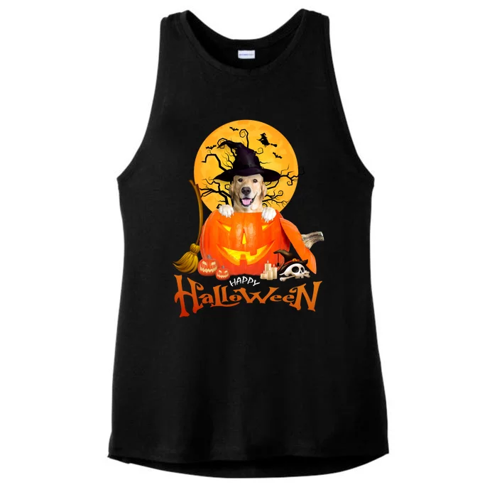 Funny Golden Retriever Dog Spooky Halloween Ladies Tri-Blend Wicking Tank