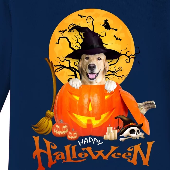 Funny Golden Retriever Dog Spooky Halloween Baby Long Sleeve Bodysuit