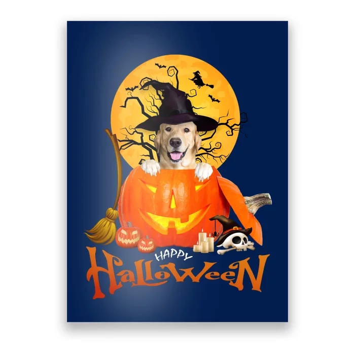 Funny Golden Retriever Dog Spooky Halloween Poster