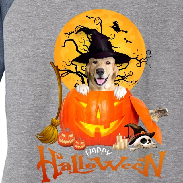 Funny Golden Retriever Dog Spooky Halloween Women's Tri-Blend 3/4-Sleeve Raglan Shirt