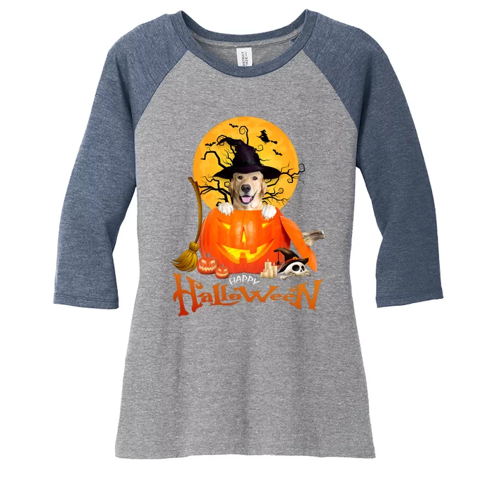 Funny Golden Retriever Dog Spooky Halloween Women's Tri-Blend 3/4-Sleeve Raglan Shirt