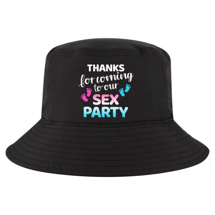 Funny gender reveal thanks coming to our sex party Cool Comfort Performance Bucket Hat