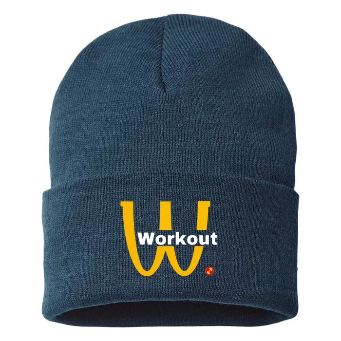 Fitness Gym Sarcastic Spoof Parody Logo Funny Workout Sustainable Knit Beanie