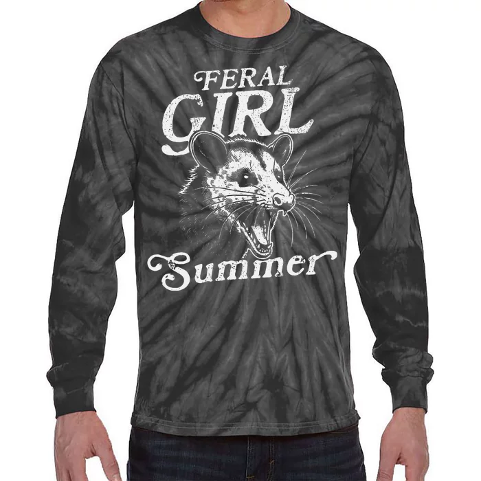 Feral Girl Summer Wild Opossum Fun Tie-Dye Long Sleeve Shirt