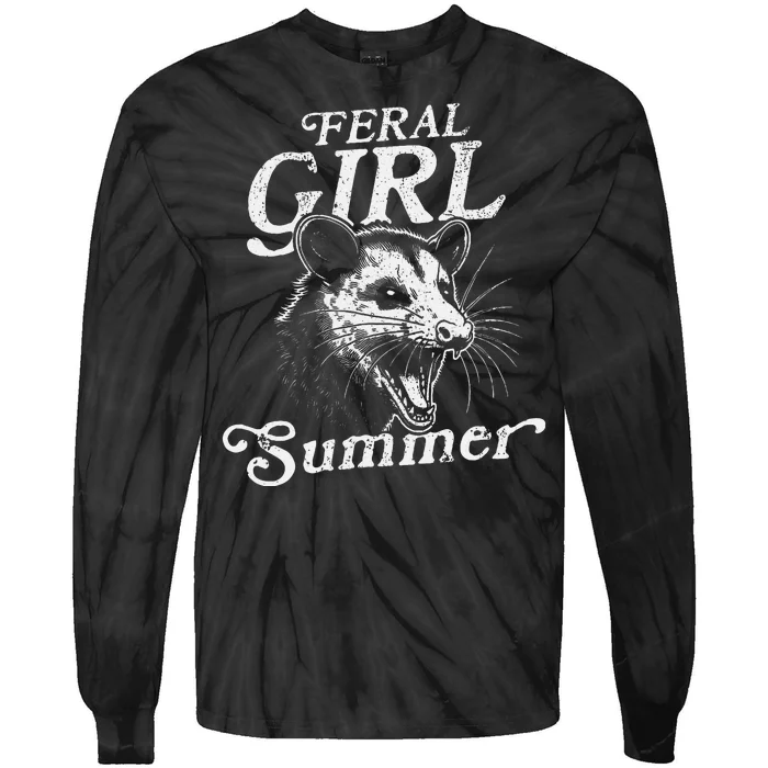 Feral Girl Summer Wild Opossum Fun Tie-Dye Long Sleeve Shirt