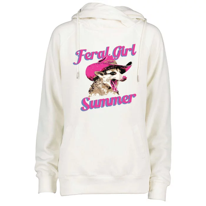 Feral Girl Summer Retro Possum Meme Womens Funnel Neck Pullover Hood