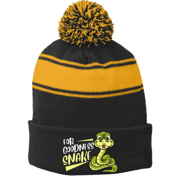 For Goodness Snake Funny Ball Python Joke Pun Reptile Lizard Stripe Pom Pom Beanie