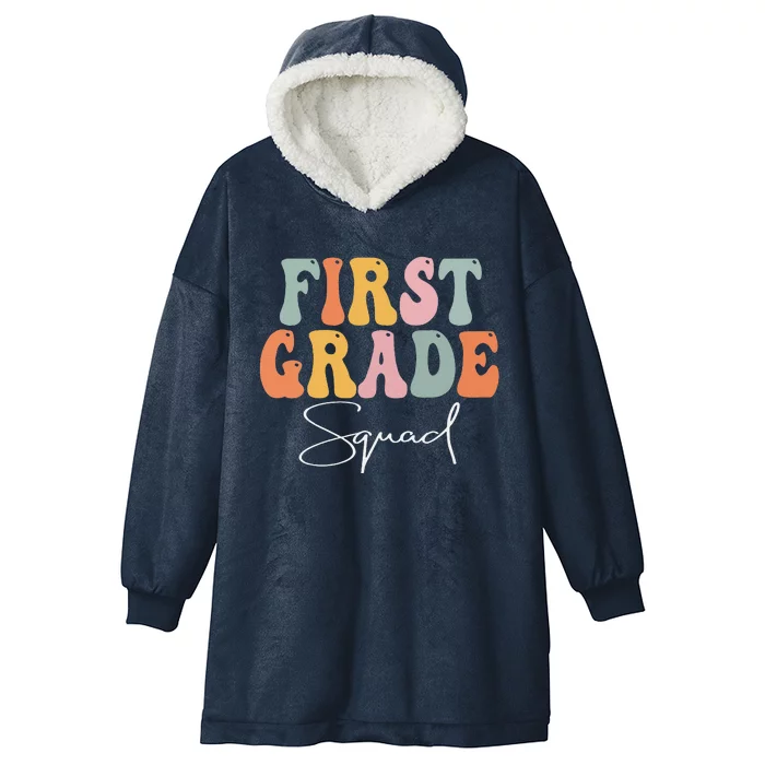 First Grade Squad Retro Groovy Vintage First Day Of School Hooded Wearable Blanket