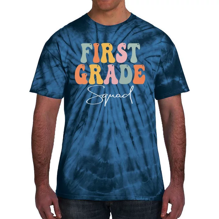 First Grade Squad Retro Groovy Vintage First Day Of School Tie-Dye T-Shirt