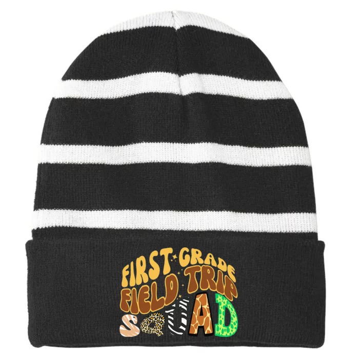 First Grade Students School Zoo Field Trip Squad Matching Striped Beanie with Solid Band