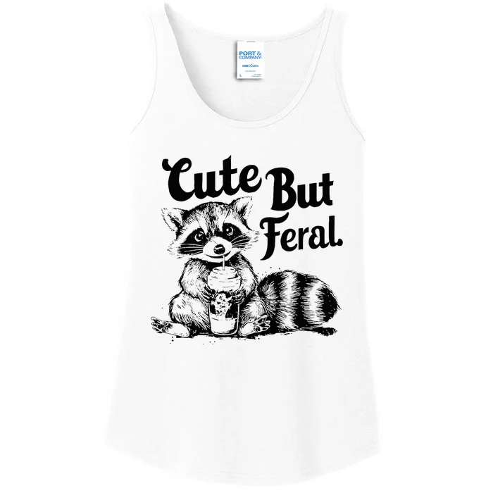 Feral Girl Summer Cute But Feral Raccoon Ladies Essential Tank