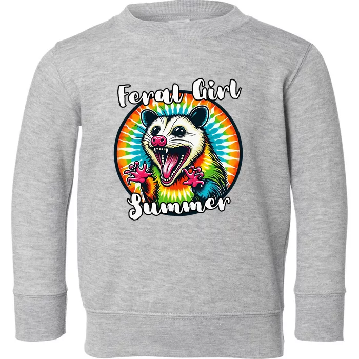 Feral Girl Summer Possum Tie Dye Opposum Toddler Sweatshirt