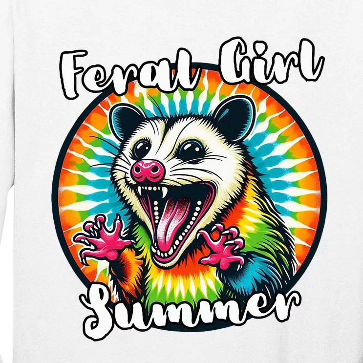 Feral Girl Summer Possum Tie Dye Opposum Tall Long Sleeve T-Shirt