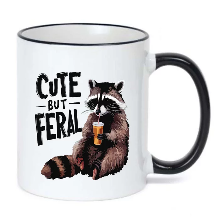 Feral Girl Summer Funny Meme Cute But Feral Raccoon Vacation Black Color Changing Mug