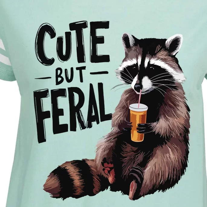 Feral Girl Summer Funny Meme Cute But Feral Raccoon Vacation Enza Ladies Jersey Football T-Shirt