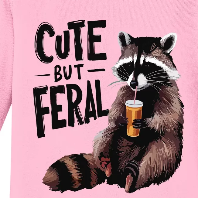 Feral Girl Summer Funny Meme Cute But Feral Raccoon Vacation Baby Long Sleeve Bodysuit