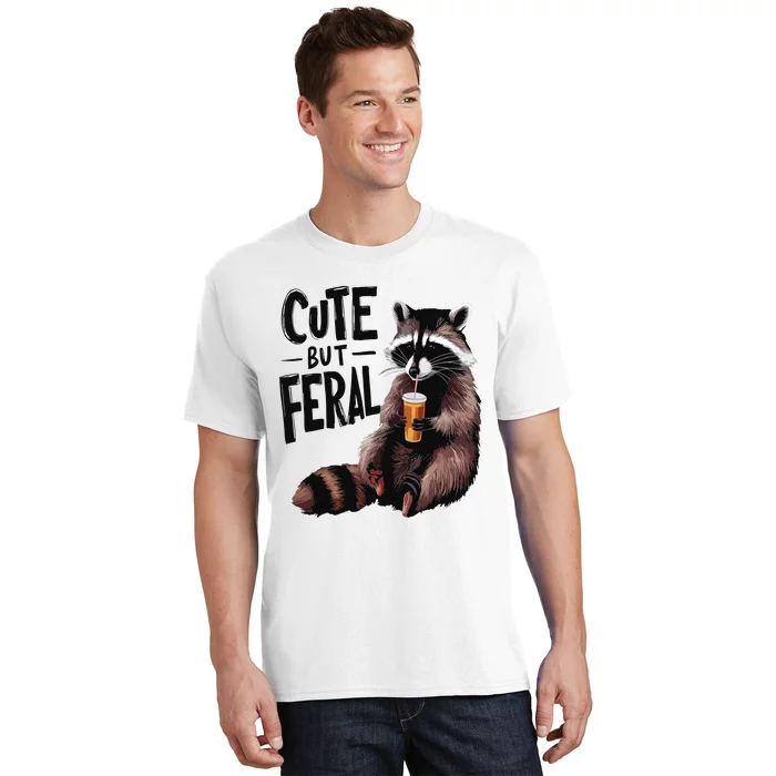 Feral Girl Summer Funny Meme Cute But Feral Raccoon Vacation T-Shirt