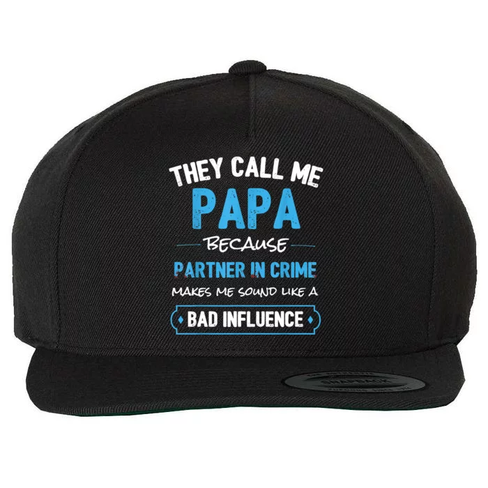 Funny Grandpa Shirts, Papa Partner In Crime Dad Wool Snapback Cap