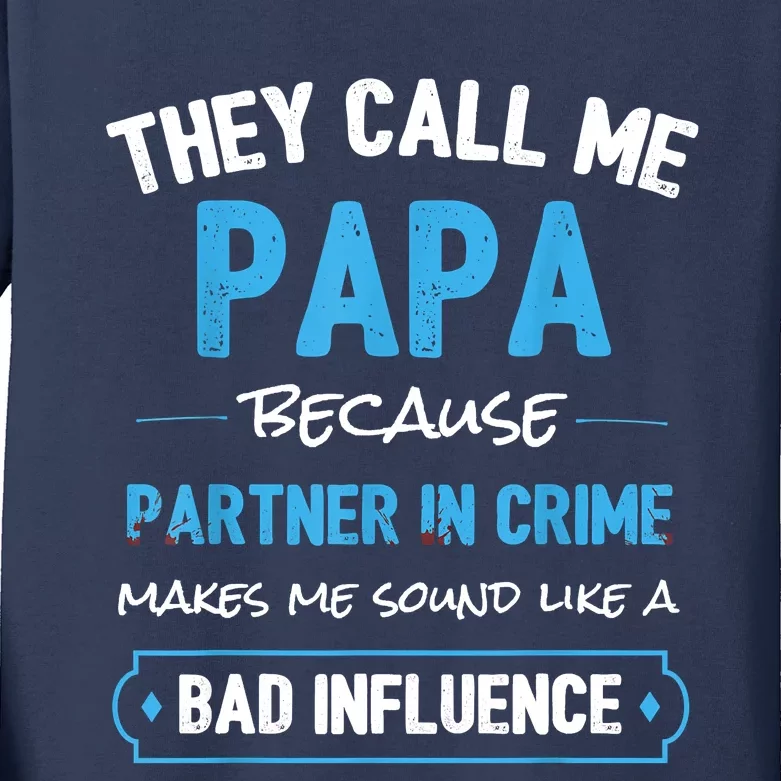 Funny Grandpa Shirts, Papa Partner In Crime Dad Kids Long Sleeve Shirt