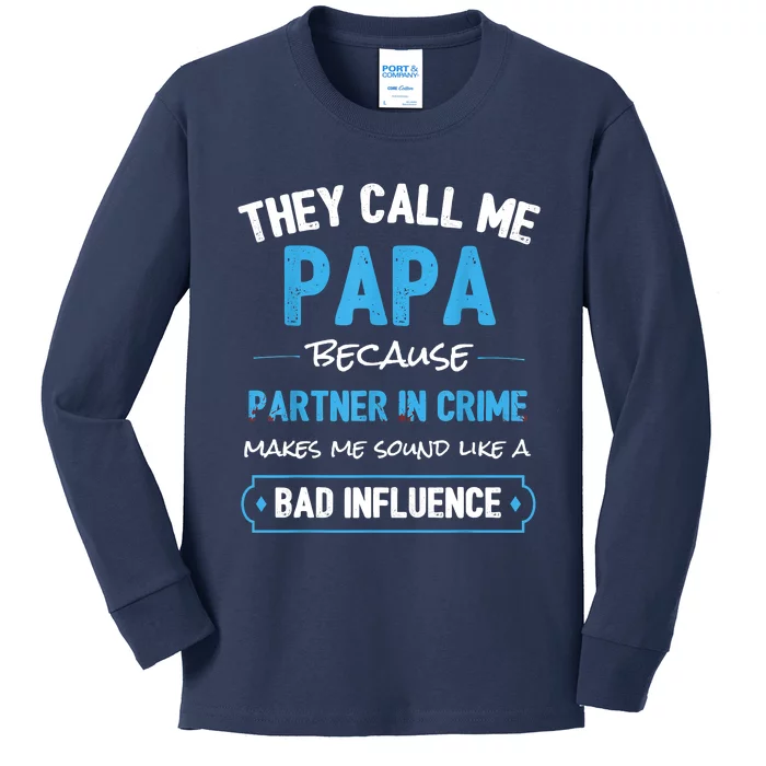 Funny Grandpa Shirts, Papa Partner In Crime Dad Kids Long Sleeve Shirt