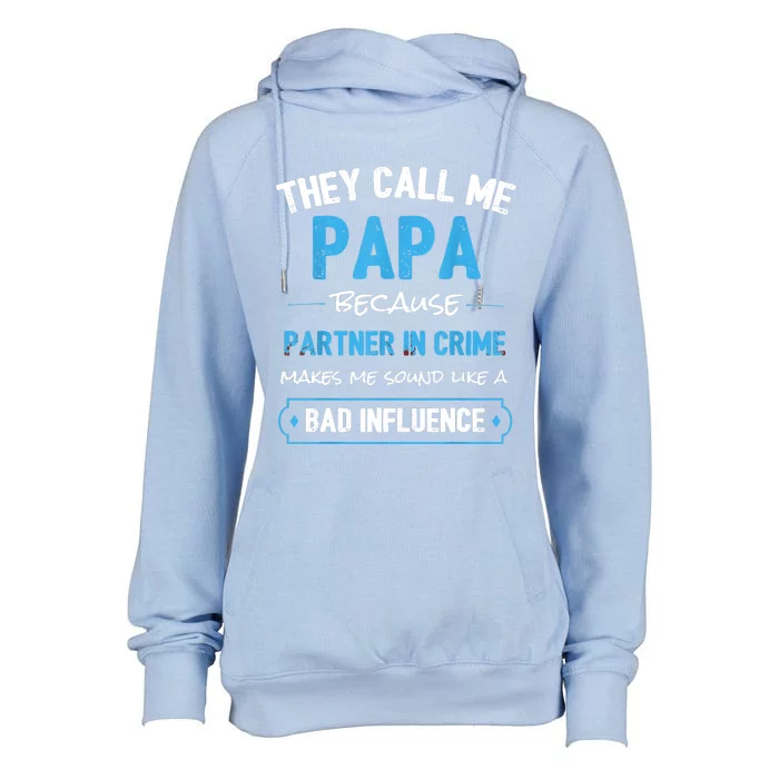 Funny Grandpa Shirts, Papa Partner In Crime Dad Womens Funnel Neck Pullover Hood