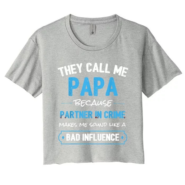 Funny Grandpa Shirts, Papa Partner In Crime Dad Women's Crop Top Tee