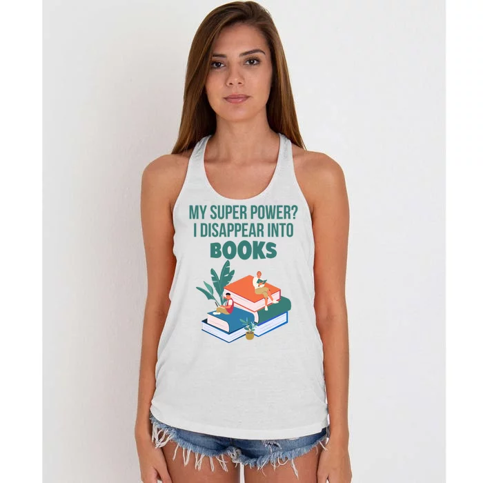 Funny Gift Super Power Book Reading Women's Knotted Racerback Tank