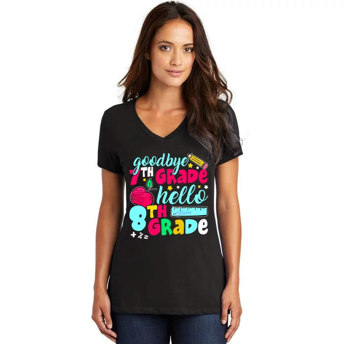 Funny Goodbye Seventh Grade Hello 8th Grade Cute 1st Day Women's V-Neck T-Shirt